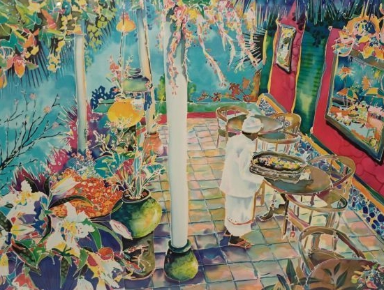 ジェニファー・マークスの絵画作品　タイトルは、ロータスカフェ